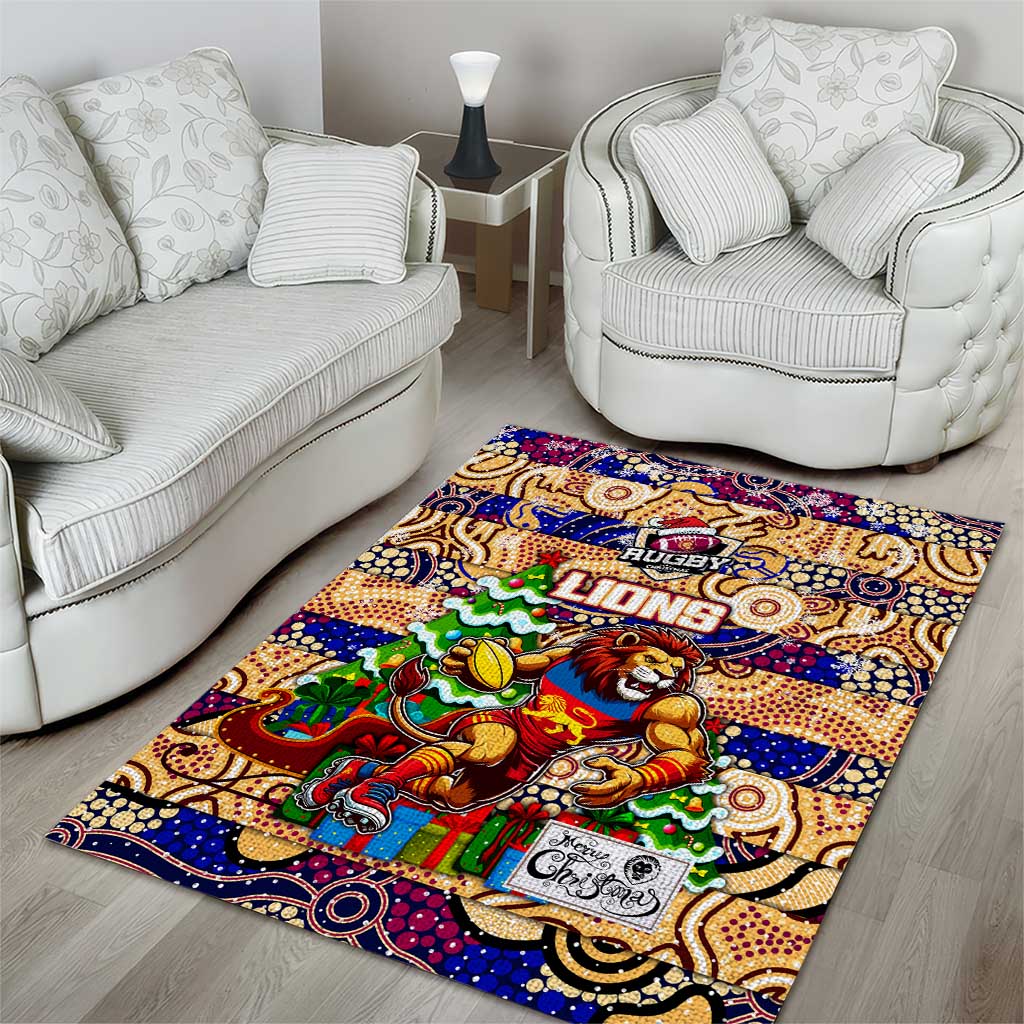 Lions Football Merry Christmas Area Rug Indigenous Australian Art