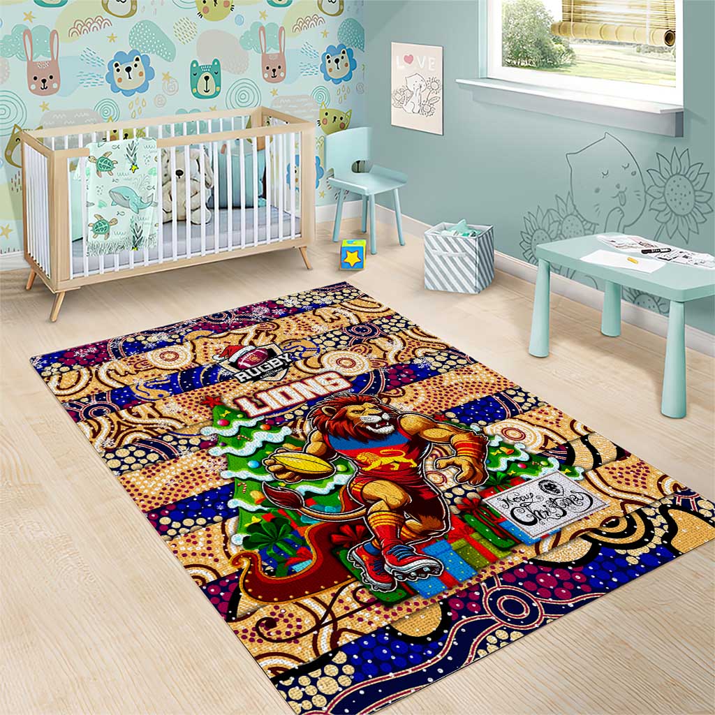 Lions Football Merry Christmas Area Rug Indigenous Australian Art