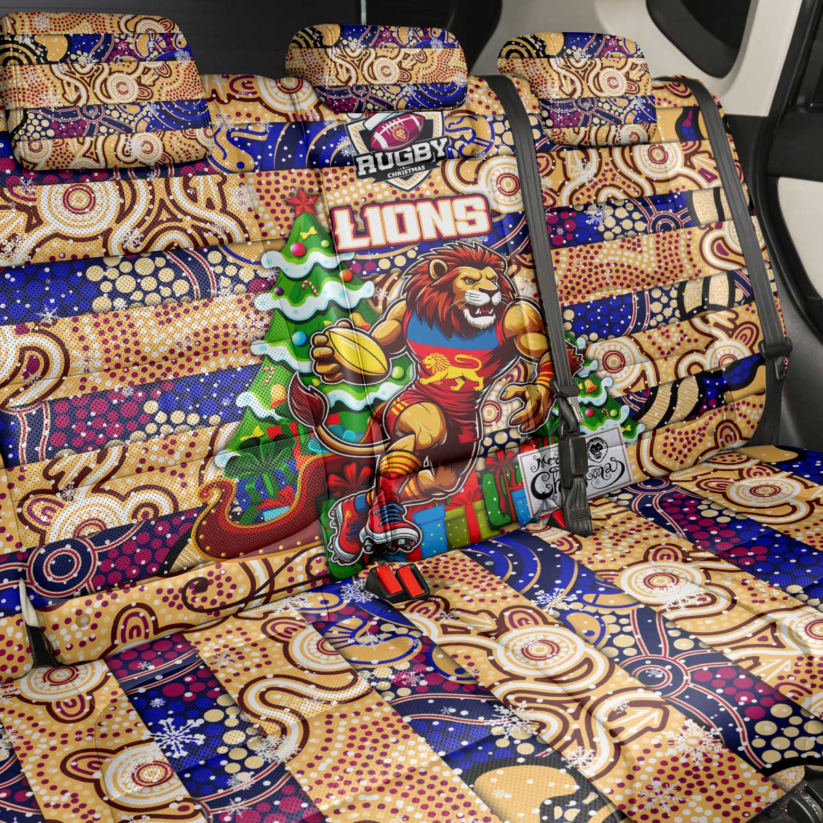 Lions Football Merry Christmas Back Car Seat Cover Indigenous Australian Art
