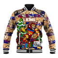 Custom Lions Rugby Merry Christmas Baseball Jacket Indigenous Australian Art