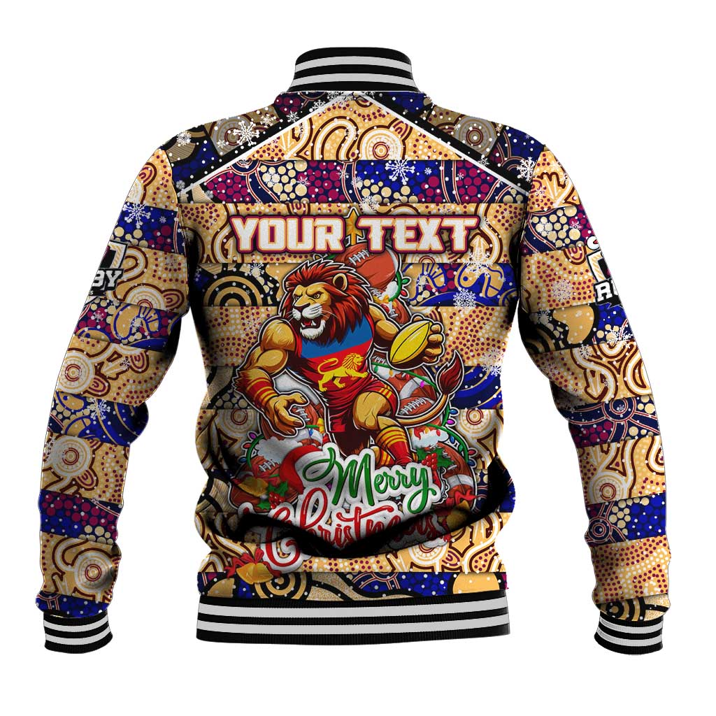 Custom Lions Rugby Merry Christmas Baseball Jacket Indigenous Australian Art