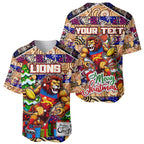Custom Lions Rugby Merry Christmas Baseball Jersey Indigenous Australian Art