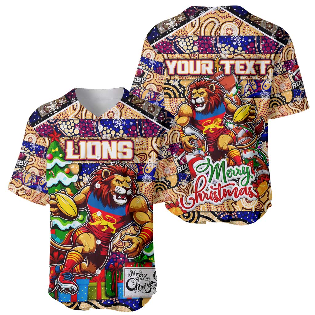 Custom Lions Rugby Merry Christmas Baseball Jersey Indigenous Australian Art