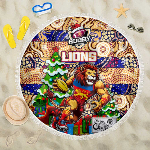 Lions Football Merry Christmas Beach Blanket Indigenous Australian Art