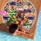 Lions Football Merry Christmas Beach Blanket Indigenous Australian Art