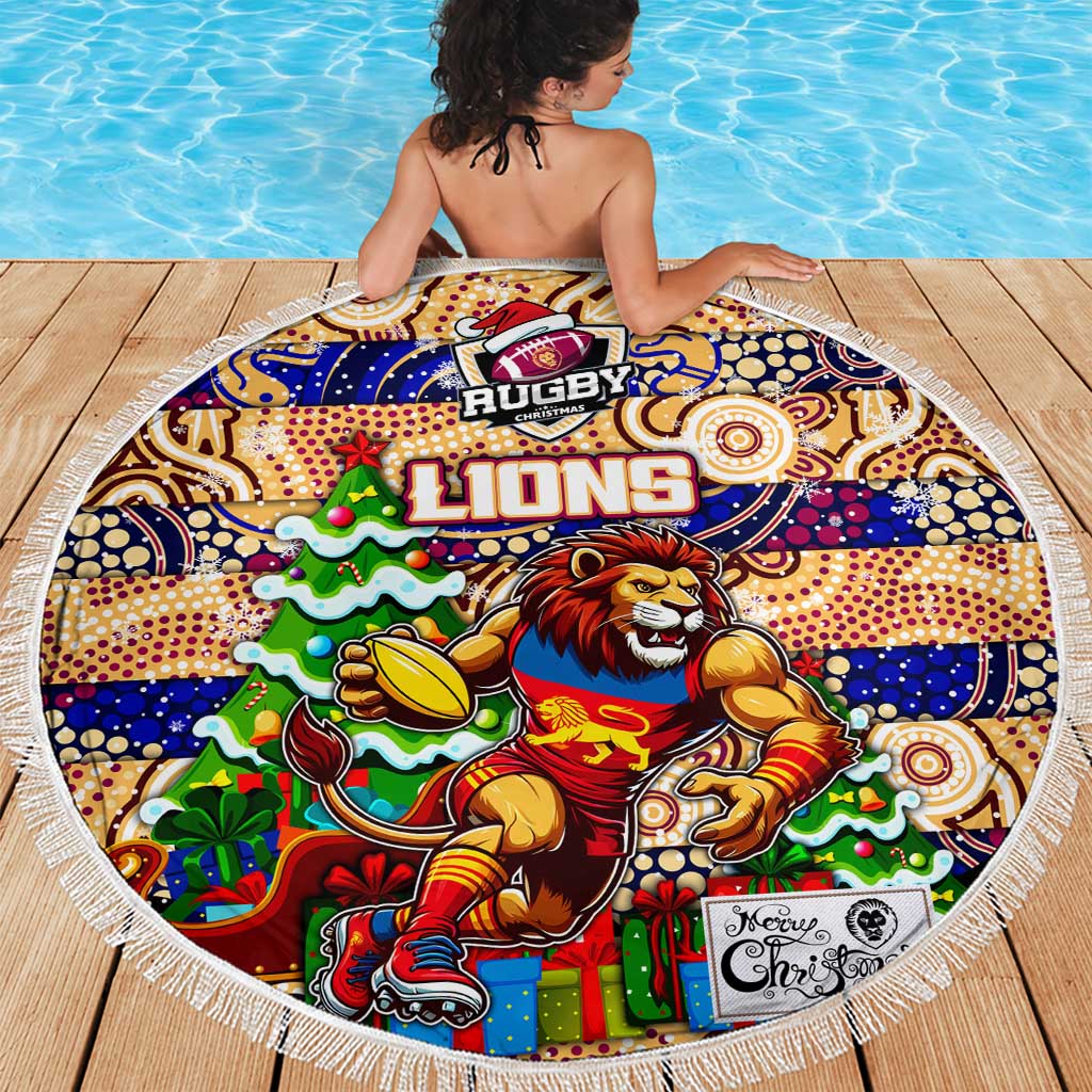 Lions Football Merry Christmas Beach Blanket Indigenous Australian Art