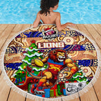 Lions Football Merry Christmas Beach Blanket Indigenous Australian Art
