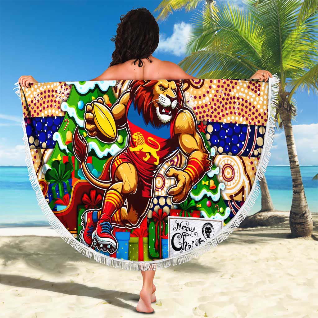 Lions Football Merry Christmas Beach Blanket Indigenous Australian Art