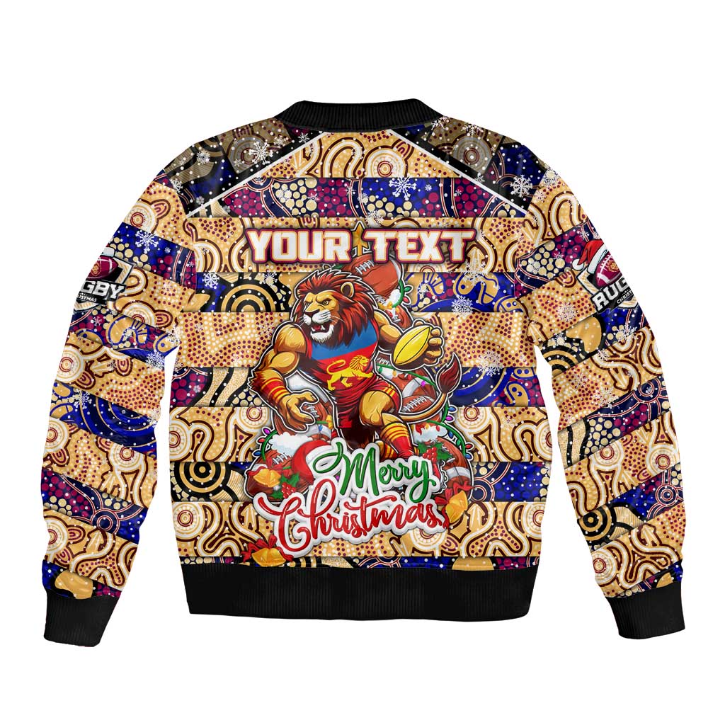 Custom Lions Rugby Merry Christmas Bomber Jacket Indigenous Australian Art