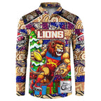 Custom Lions Rugby Merry Christmas Button Sweatshirt Indigenous Australian Art