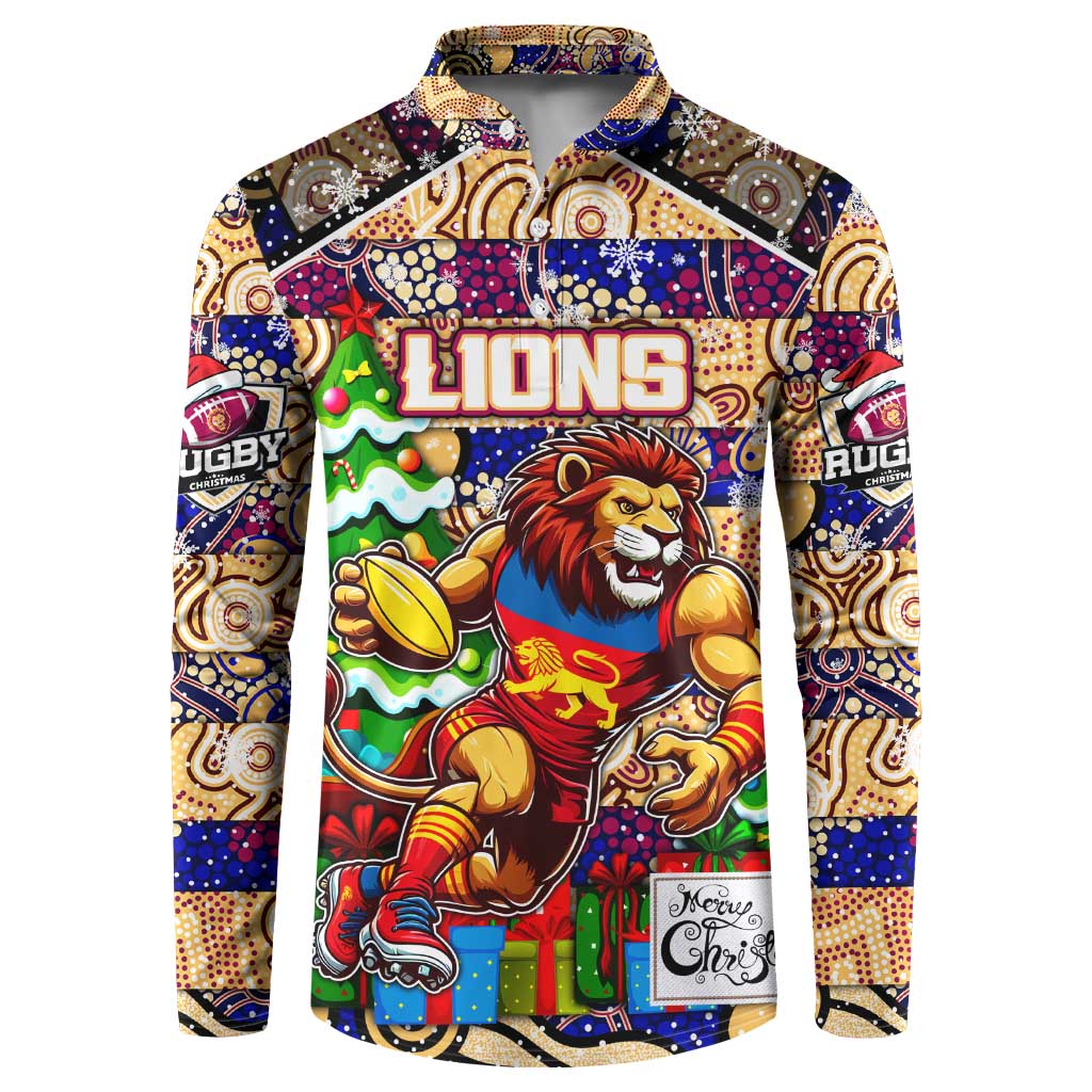 Custom Lions Rugby Merry Christmas Button Sweatshirt Indigenous Australian Art