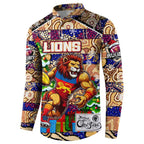 Custom Lions Rugby Merry Christmas Button Sweatshirt Indigenous Australian Art