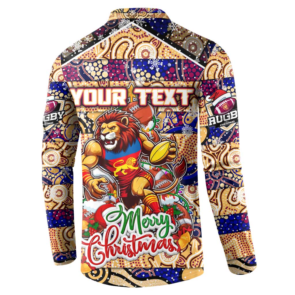 Custom Lions Rugby Merry Christmas Button Sweatshirt Indigenous Australian Art