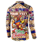 Custom Lions Rugby Merry Christmas Button Sweatshirt Indigenous Australian Art