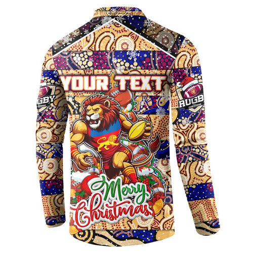 Custom Lions Rugby Merry Christmas Button Sweatshirt Indigenous Australian Art