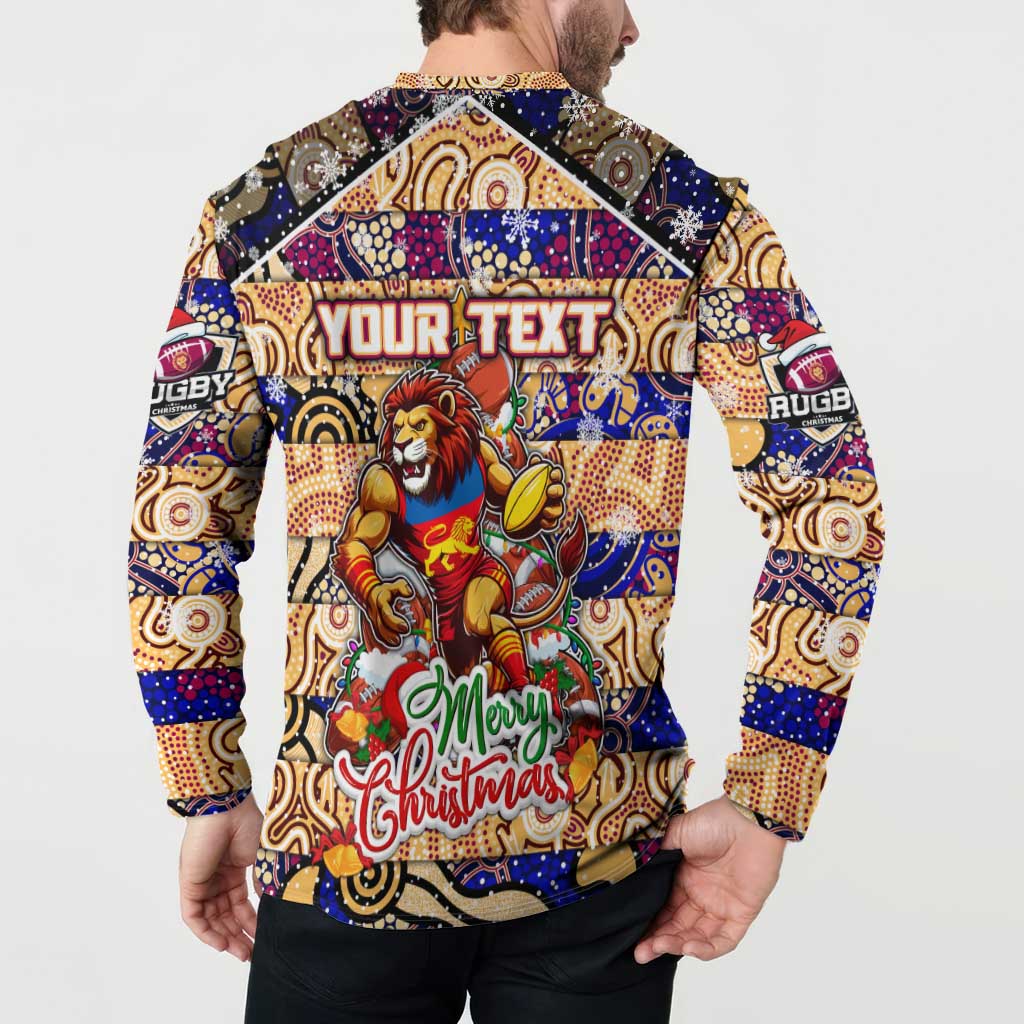 Custom Lions Rugby Merry Christmas Button Sweatshirt Indigenous Australian Art