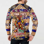 Custom Lions Rugby Merry Christmas Button Sweatshirt Indigenous Australian Art