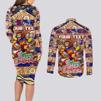 Custom Lions Rugby Merry Christmas Couples Matching Long Sleeve Bodycon Dress and Long Sleeve Button Shirt Indigenous Australian Art