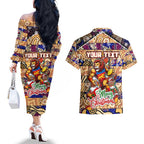 Custom Lions Rugby Merry Christmas Couples Matching Off The Shoulder Long Sleeve Dress and Hawaiian Shirt Indigenous Australian Art