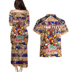 Custom Lions Rugby Merry Christmas Couples Matching Puletasi and Hawaiian Shirt Indigenous Australian Art
