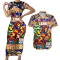 Custom Lions Rugby Merry Christmas Couples Matching Short Sleeve Bodycon Dress and Hawaiian Shirt Indigenous Australian Art