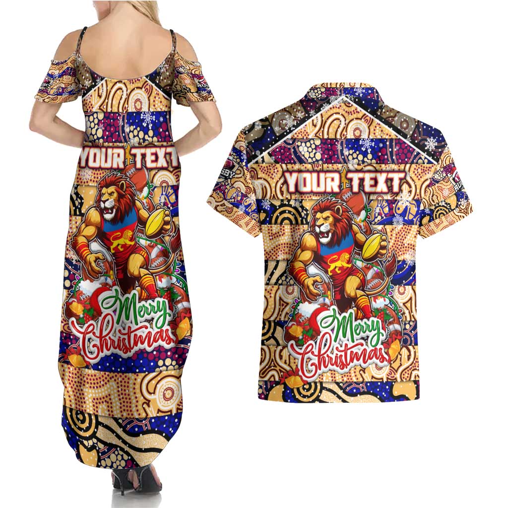 Custom Lions Rugby Merry Christmas Couples Matching Summer Maxi Dress and Hawaiian Shirt Indigenous Australian Art