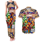 Custom Lions Rugby Merry Christmas Couples Matching Tank Maxi Dress and Hawaiian Shirt Indigenous Australian Art