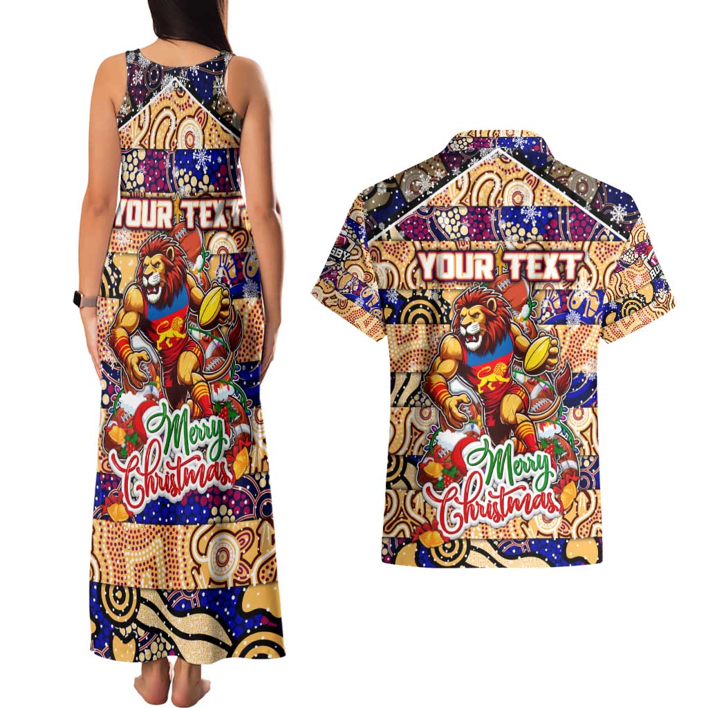 Custom Lions Rugby Merry Christmas Couples Matching Tank Maxi Dress and Hawaiian Shirt Indigenous Australian Art