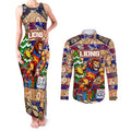Custom Lions Rugby Merry Christmas Couples Matching Tank Maxi Dress and Long Sleeve Button Shirt Indigenous Australian Art