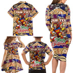 Custom Lions Rugby Merry Christmas Family Matching Long Sleeve Bodycon Dress and Hawaiian Shirt Indigenous Australian Art