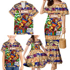 Custom Lions Rugby Merry Christmas Family Matching Mermaid Dress and Hawaiian Shirt Indigenous Australian Art