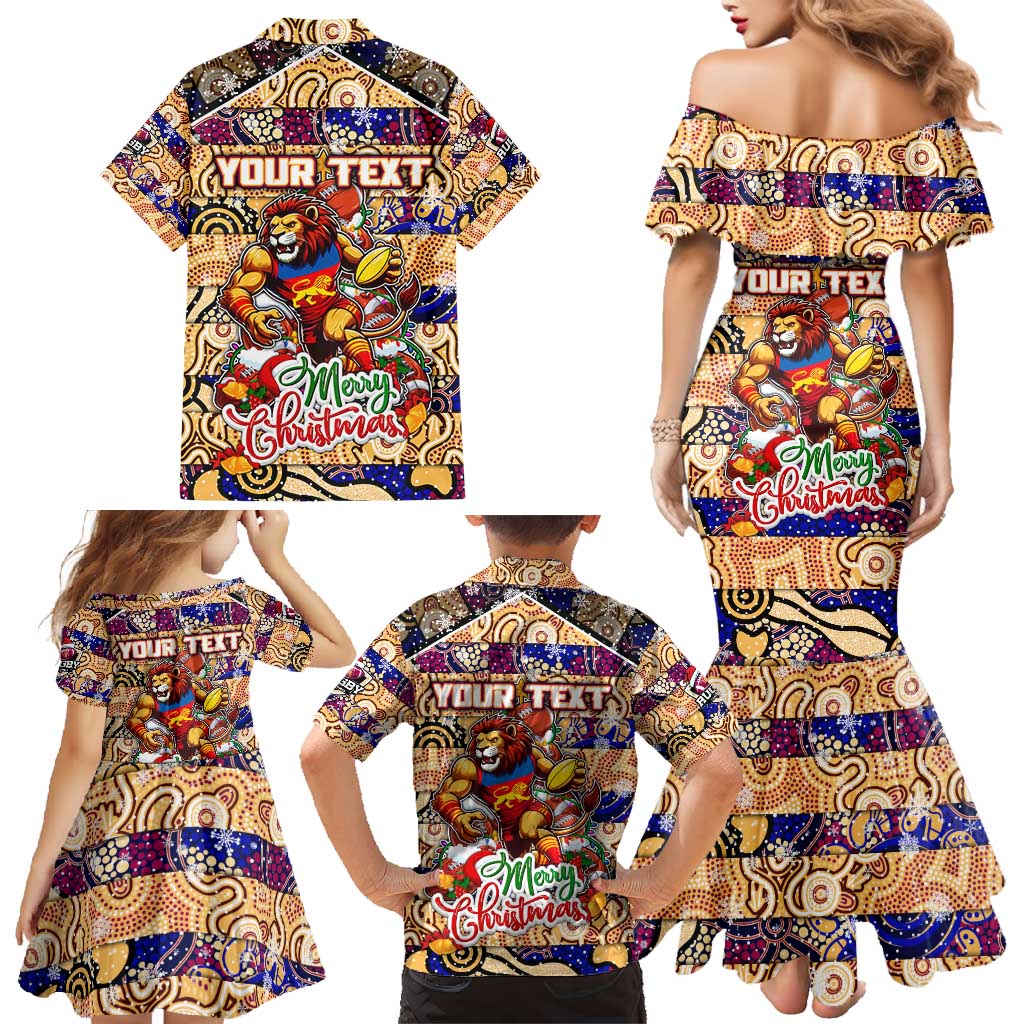 Custom Lions Rugby Merry Christmas Family Matching Mermaid Dress and Hawaiian Shirt Indigenous Australian Art