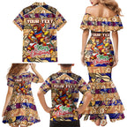 Custom Lions Rugby Merry Christmas Family Matching Mermaid Dress and Hawaiian Shirt Indigenous Australian Art