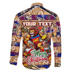Custom Lions Rugby Merry Christmas Family Matching Mermaid Dress and Hawaiian Shirt Indigenous Australian Art
