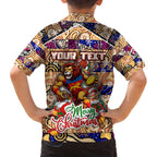 Custom Lions Rugby Merry Christmas Family Matching Off The Shoulder Long Sleeve Dress and Hawaiian Shirt Indigenous Australian Art