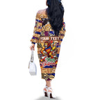 Custom Lions Rugby Merry Christmas Family Matching Off The Shoulder Long Sleeve Dress and Hawaiian Shirt Indigenous Australian Art