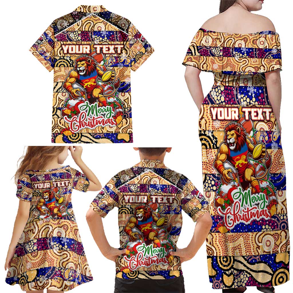 Custom Lions Rugby Merry Christmas Family Matching Off Shoulder Maxi Dress and Hawaiian Shirt Indigenous Australian Art
