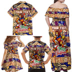 Custom Lions Rugby Merry Christmas Family Matching Off Shoulder Maxi Dress and Hawaiian Shirt Indigenous Australian Art
