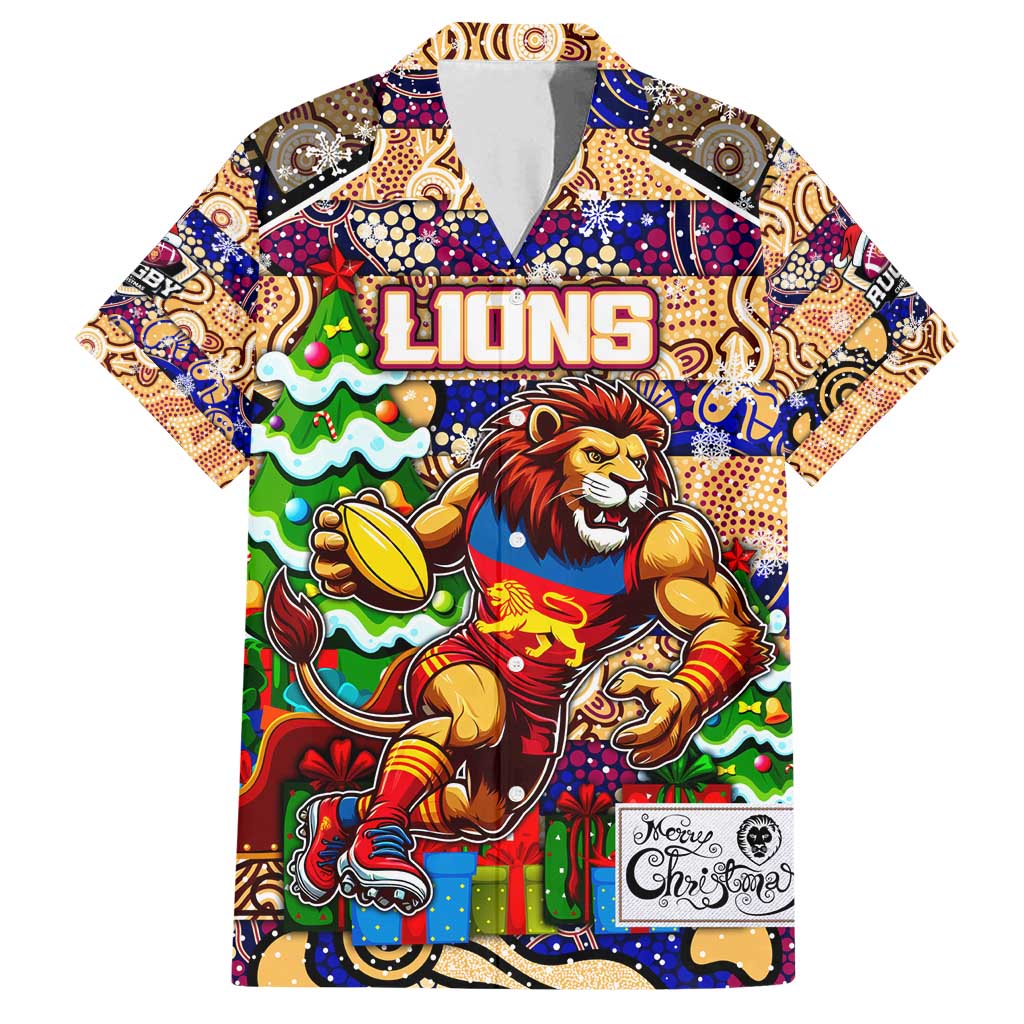Custom Lions Rugby Merry Christmas Family Matching Off Shoulder Maxi Dress and Hawaiian Shirt Indigenous Australian Art
