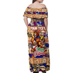 Custom Lions Rugby Merry Christmas Family Matching Off Shoulder Maxi Dress and Hawaiian Shirt Indigenous Australian Art