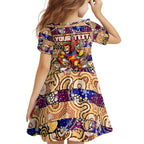 Custom Lions Rugby Merry Christmas Family Matching Off Shoulder Short Dress and Hawaiian Shirt Indigenous Australian Art