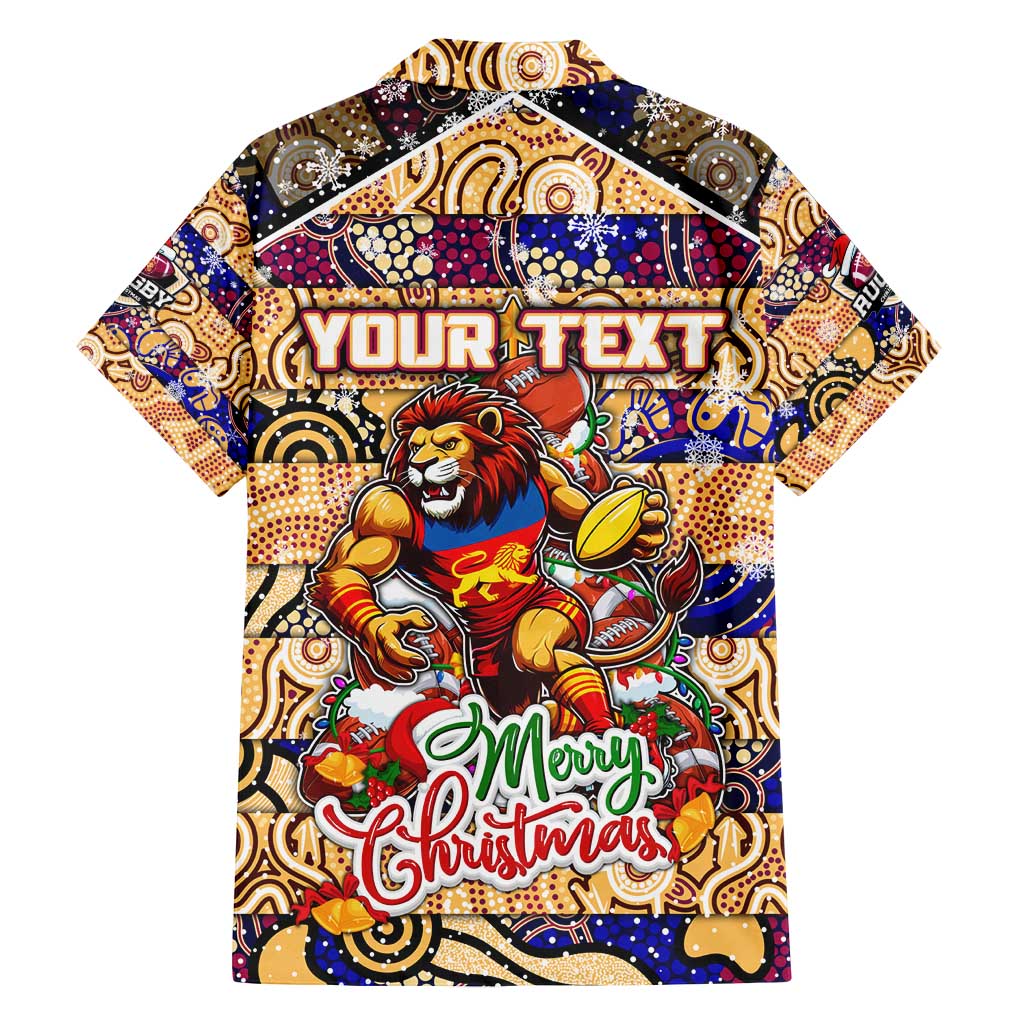 Custom Lions Rugby Merry Christmas Family Matching Off Shoulder Short Dress and Hawaiian Shirt Indigenous Australian Art