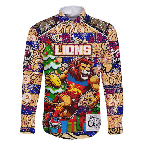 Custom Lions Rugby Merry Christmas Family Matching Off Shoulder Short Dress and Hawaiian Shirt Indigenous Australian Art
