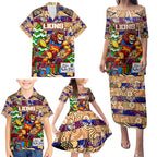 Custom Lions Rugby Merry Christmas Family Matching Puletasi and Hawaiian Shirt Indigenous Australian Art