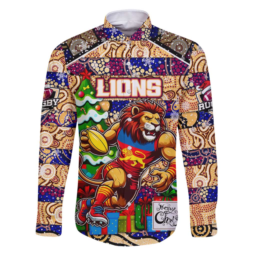 Custom Lions Rugby Merry Christmas Family Matching Puletasi and Hawaiian Shirt Indigenous Australian Art
