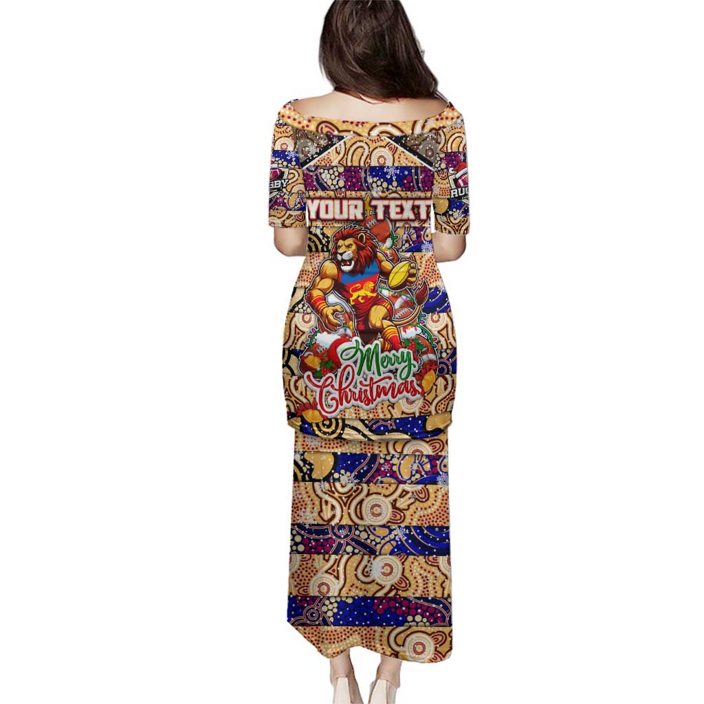Custom Lions Rugby Merry Christmas Family Matching Puletasi and Hawaiian Shirt Indigenous Australian Art