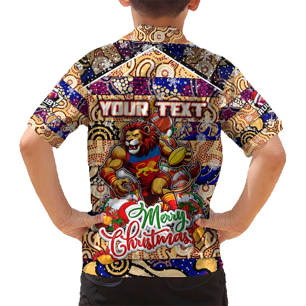 Custom Lions Rugby Merry Christmas Family Matching Short Sleeve Bodycon Dress and Hawaiian Shirt Indigenous Australian Art