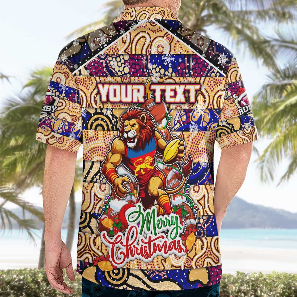 Custom Lions Rugby Merry Christmas Hawaiian Shirt Indigenous Australian Art