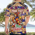 Custom Lions Rugby Merry Christmas Hawaiian Shirt Indigenous Australian Art