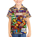 Custom Lions Rugby Merry Christmas Hawaiian Shirt Indigenous Australian Art